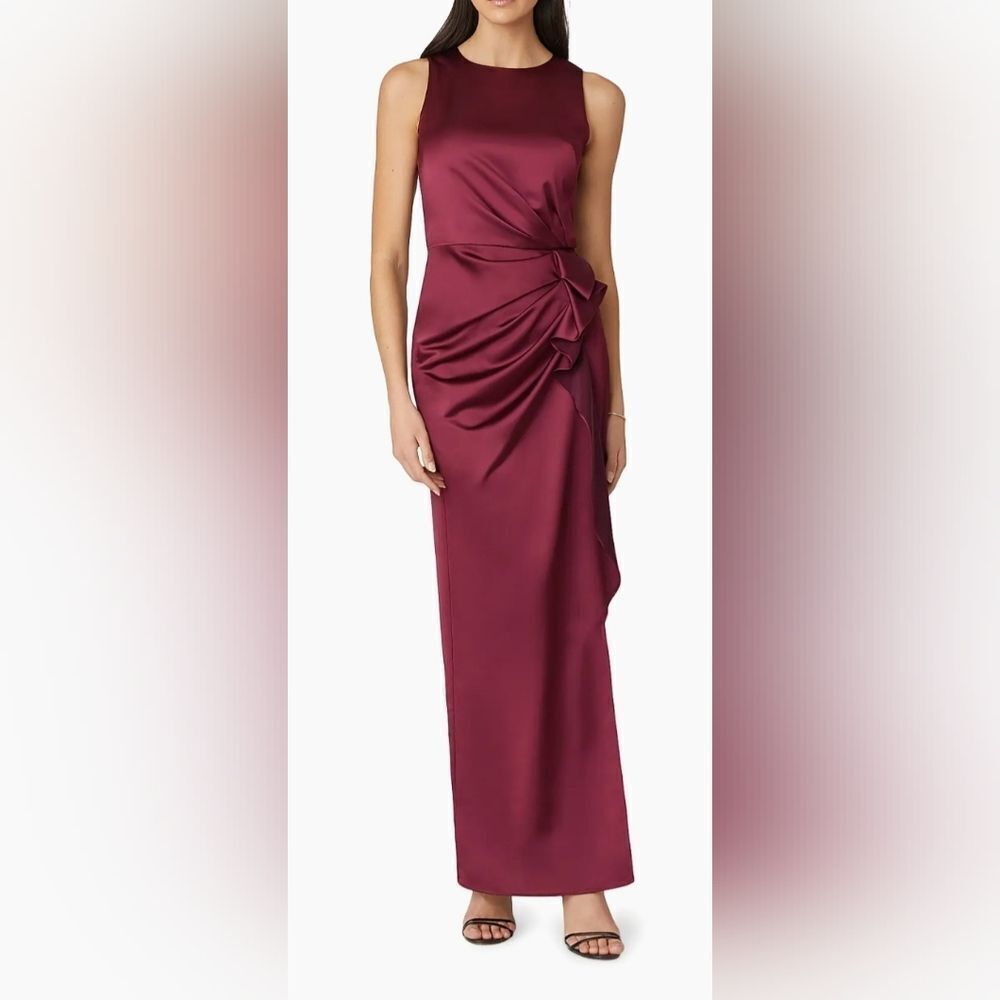 Shoshanna Stone Satin Drape Sheath Gown NWOT Size 0 Bordeaux